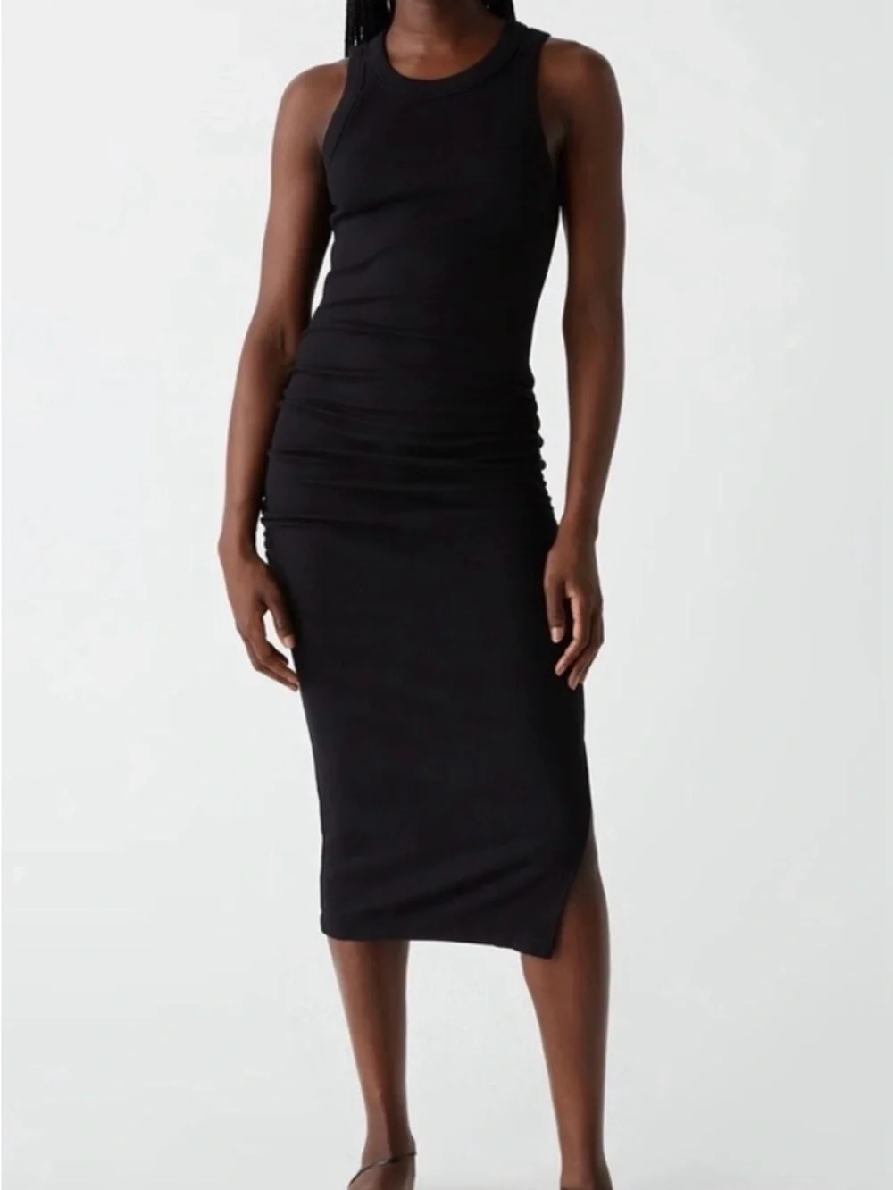 Michael Stars Black Ribbed Tank Midi Dress - Picture 1 of 3